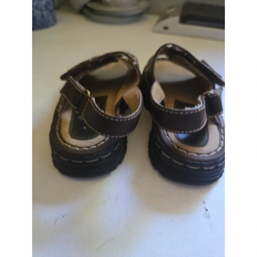 Toddler Vintage Hearts & Flowers Size 8 Chunky Sandals Leather Brown Y2K